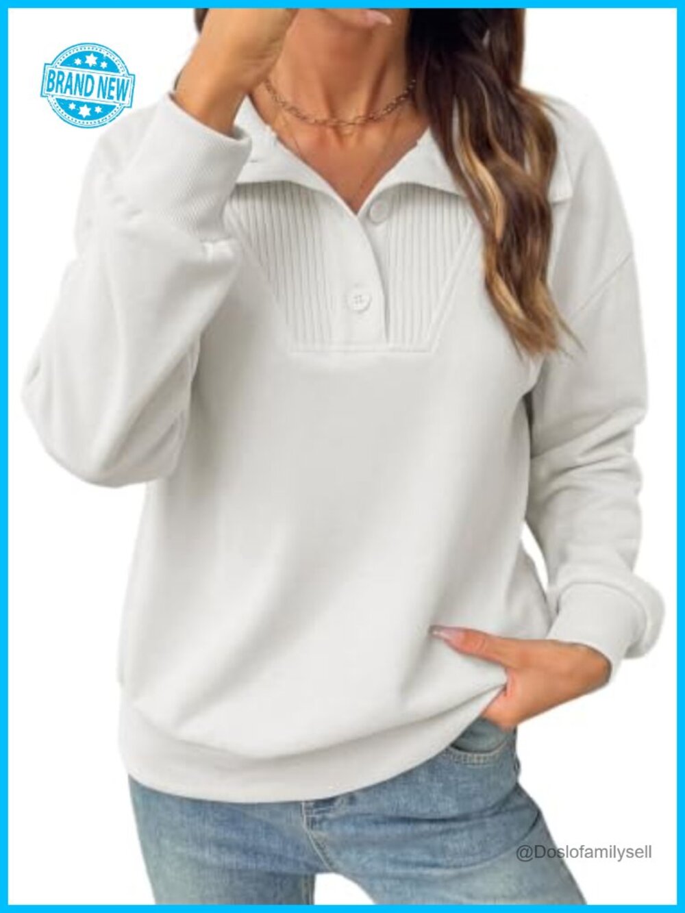 SHEWIN Womens Collared V-Neck Oversized Sweatshirt Long Sleeve Pullover